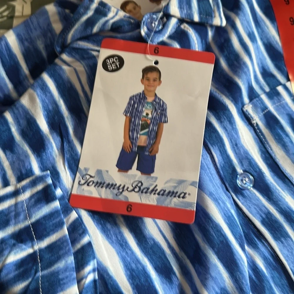 Tommy Bahama Kid's Blue Tropical Shirt 3PCS